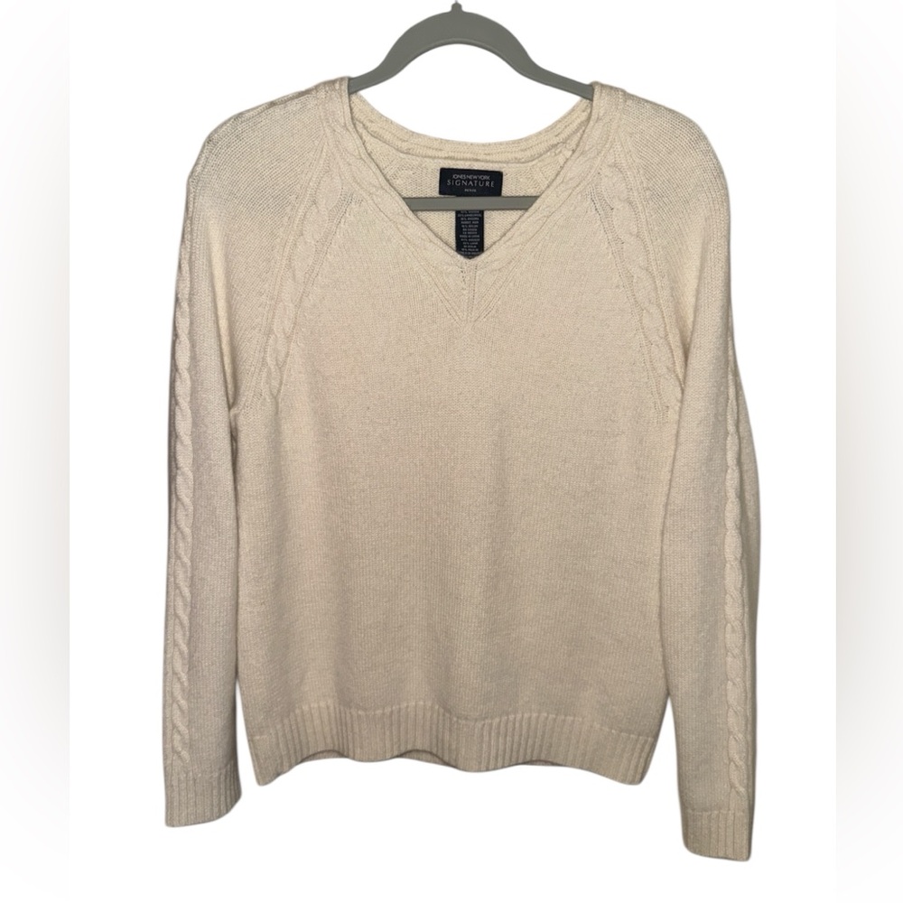🤍 Jones New York Signature Cable Knit Sweater | V-Neck | Size PL